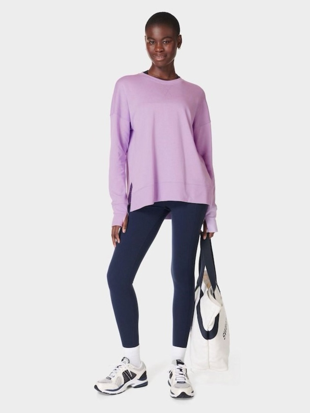 NEW Sweaty Betty After Class Split Sweatshirt, Organic Cotton Longline Crewneck - Picture 2 of 15